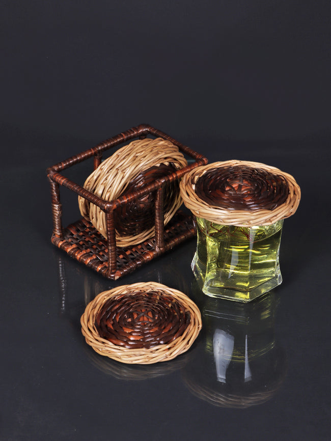 Handmade Kashmiri Wicker Willow Coaster Set – Rustic Charm for Your Home