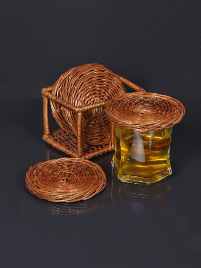 Handcrafted Willow Wicker Coaster Set with Holder – Artisanal Elegance for Your Table