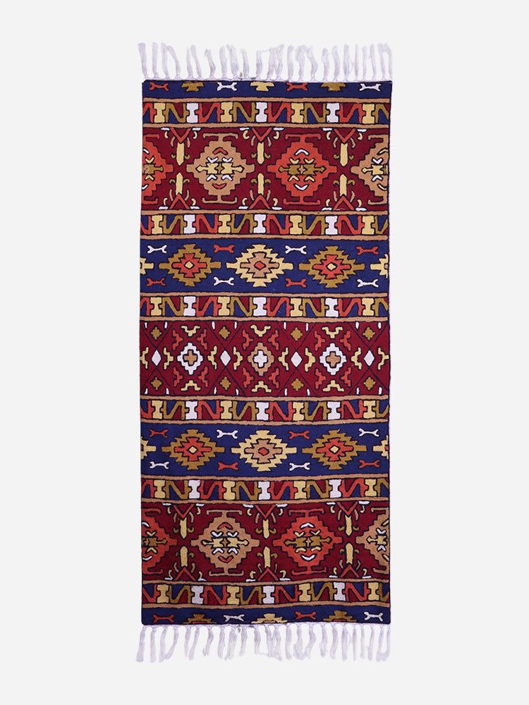 Ancestral Echoes: Luxurious Handwoven Rug with Artisanal Tribal Patterns and Tassels - Hamiast