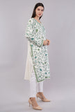 Elegant Off-White Kashmiri Pheran with Refreshing Green Floral Jamwar Aari Embroidery