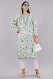 Elegant Off-White Kashmiri Pheran with Refreshing Green Floral Jamwar Aari Embroidery