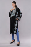 Black Kashmiri Pheran with Grey & Moonstone Blue Aari Embroidery