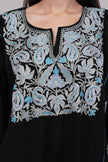 Black Kashmiri Pheran with Grey & Moonstone Blue Aari Embroidery