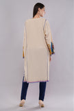 Cream Kashmiri Pheran with Vibrant Aari Embroidery and Matching Shawl