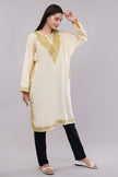 Off-White Kashmiri Pheran with Golden Zari Embroidery