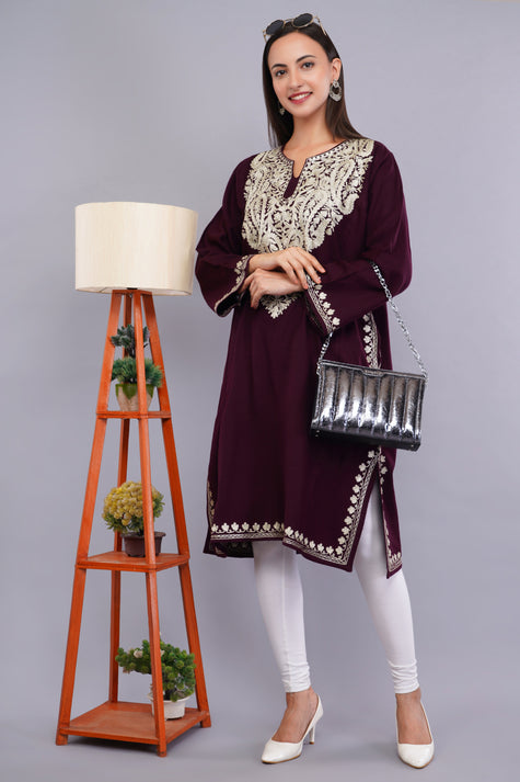 Vine Zari Embroidered Cashmilon Kashmiri Pheran