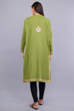 Elegant Lime Green Kashmiri Pheran with Aari Embroidery