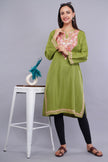 Elegant Lime Green Kashmiri Pheran with Aari Embroidery