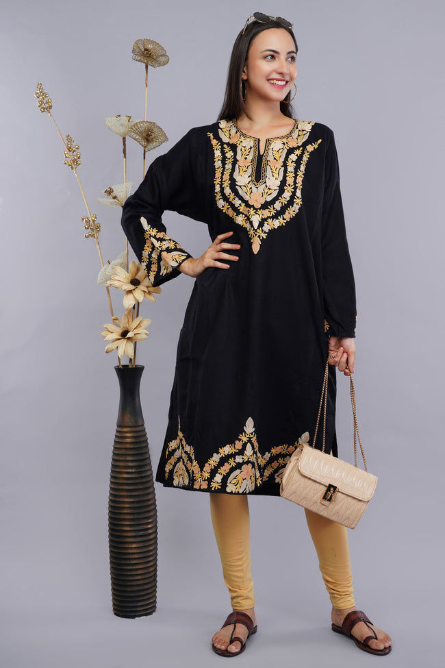 Black Pheran with Kashmiri Aari Embroidery