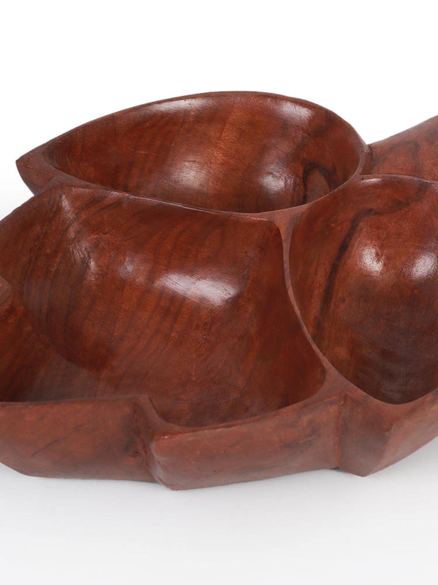 Chinar Leaf Tri-Compartment Handmade Kashmiri Walnut Bowl - Hamiast