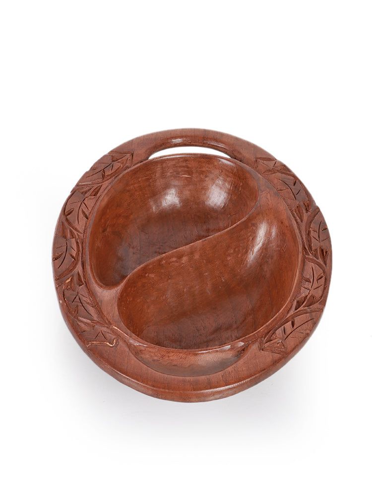 Dual-Compartment Handcrafted Walnut Wood Bowl - Hamiast