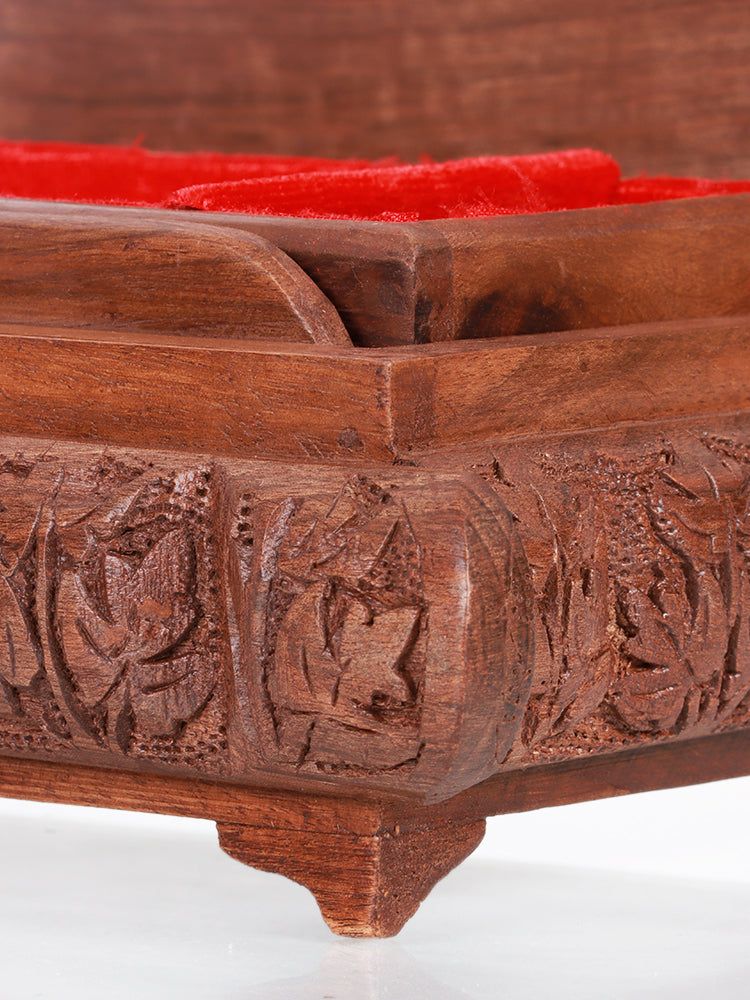 Elegant Handcrafted Walnut Wood Box with Chinar and Floral Carvings - Hamiast