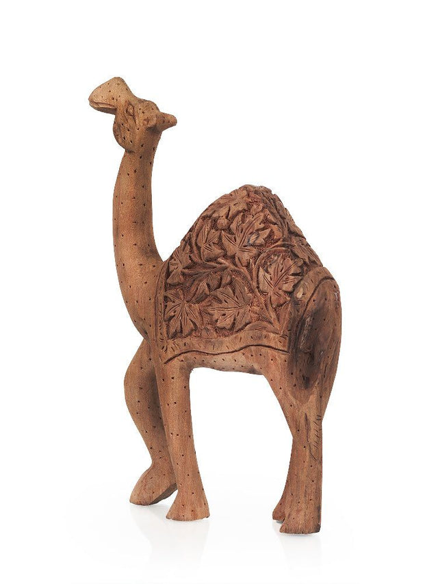 Exquisite Hand-Carved Kashmiri Walnut Wood Camel - Artisanal Decor - Hamiast