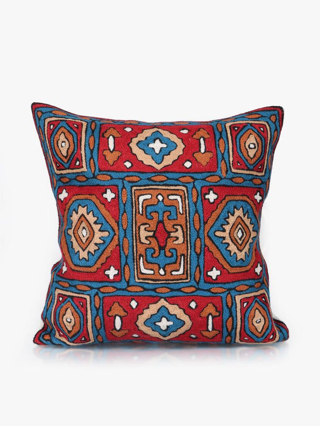 Geometric Elegance: Kashmiri Chain Stitch Handcrafted Cushion Cover - Hamiast