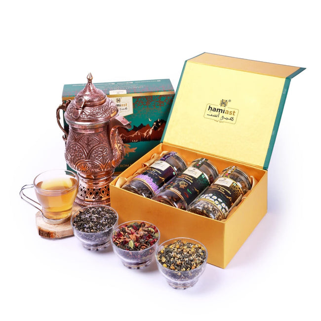 Hamiast Exquisite Green Tea Gift Box: 3 Unique Blends - Shahi Kahwa, Chamomile and, Lavender Green Tea | Ideal for Gifting | Crafted with Love from Kashmir - Hamiast