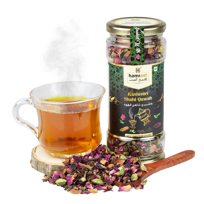 Hamiast Kashmiri Shahi Qawah (Kahwa) Green Tea With Saffron, Authentic And Traditional Blend,Without Sugar | Serves 50 Cups - Hamiast