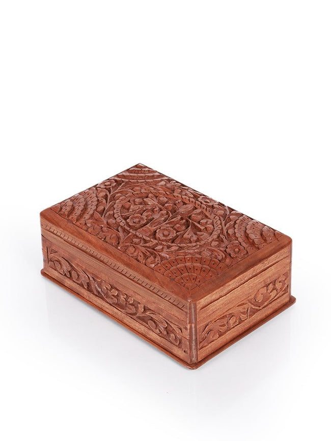 Hand-Carved Kashmiri Walnut Jewelry Box - Hamiast