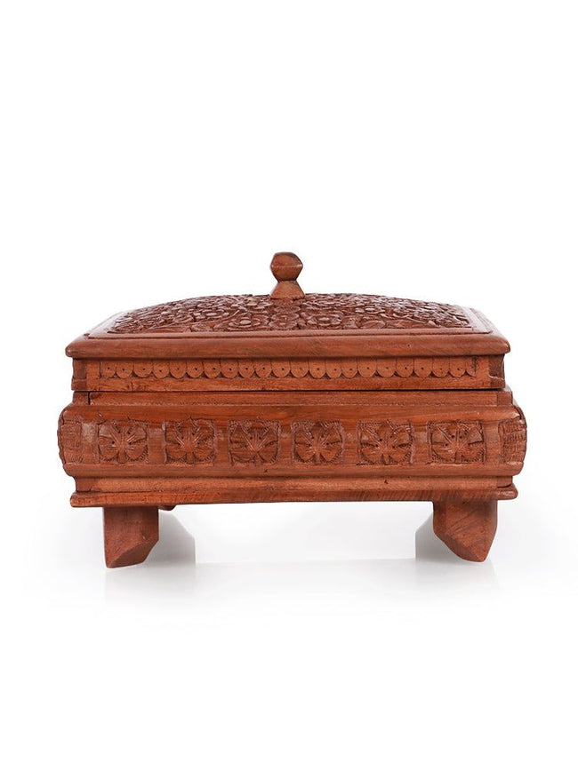 Hand-Carved Walnut Wood Dry Fruit Box - Hamiast