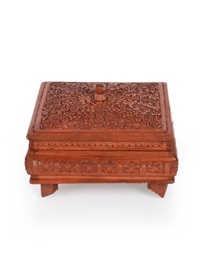 Hand-Carved Walnut Wood Dry Fruit Box - Hamiast