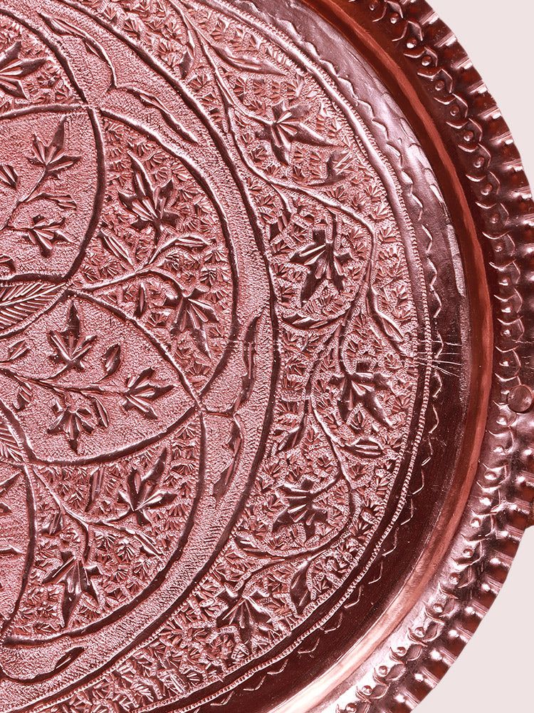 Hand-Engraved Kashmiri Copper Serving Tray - Opulent Table Art - Hamiast