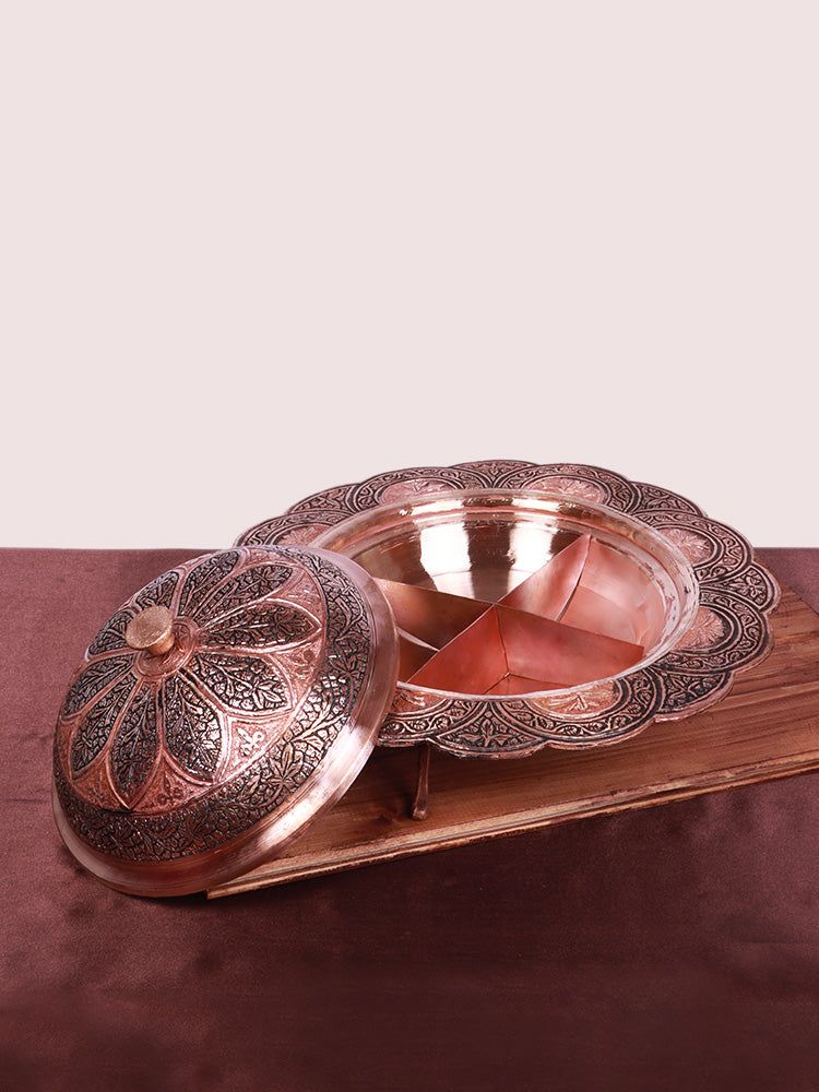 Handcrafted Lotus Copper Dry Fruit Bowl : Kashmiri Grandeur - Hamiast