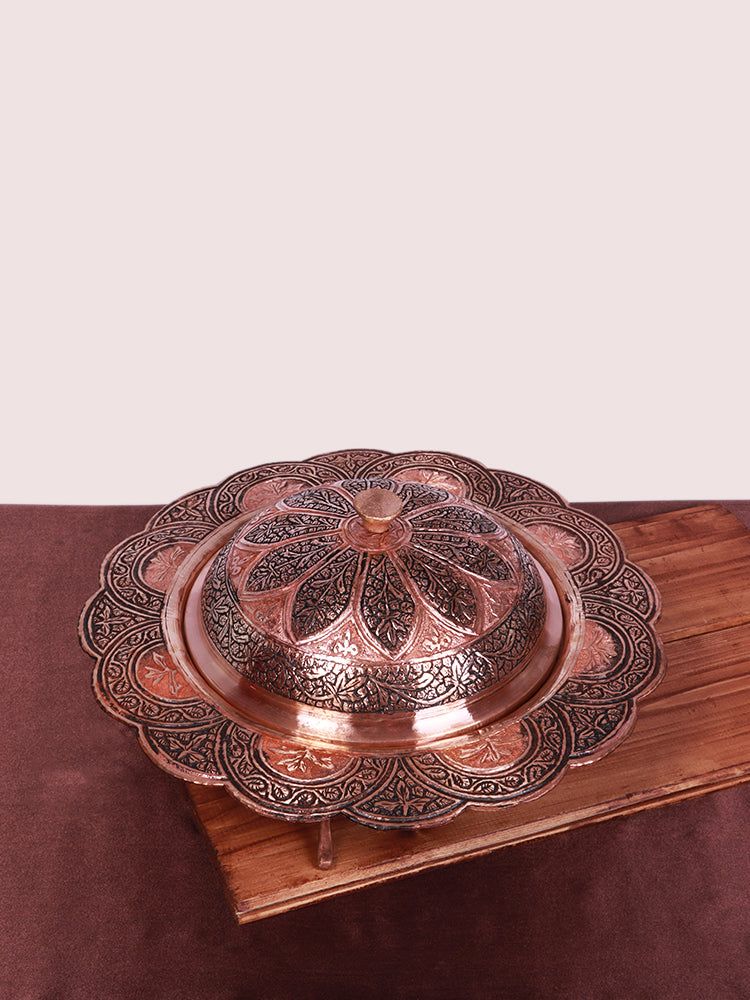 Handcrafted Lotus Copper Dry Fruit Bowl : Kashmiri Grandeur - Hamiast