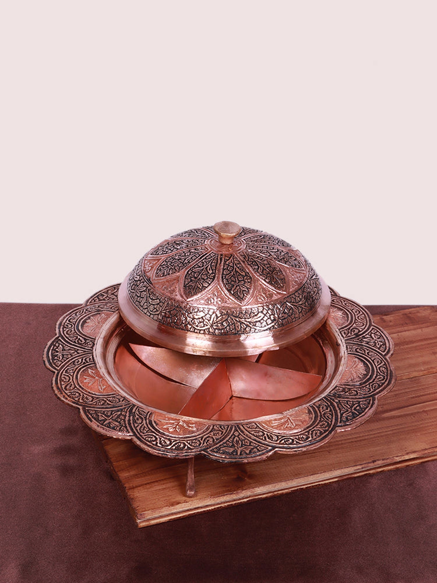 Handcrafted Lotus Copper Dry Fruit Bowl : Kashmiri Grandeur - Hamiast