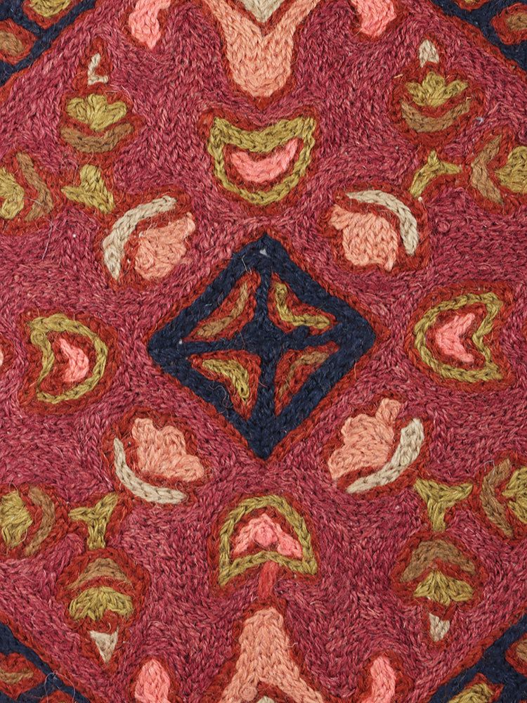 Handmade Chain Stitch Embroidered Cushion Cover Vintage-Inspired Terracotta - Hamiast