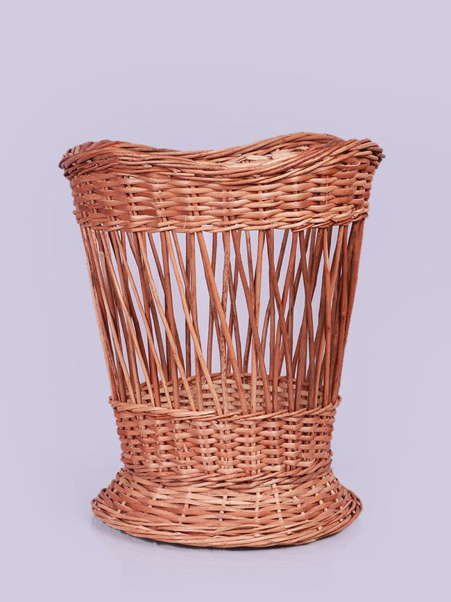 Handwoven Wicker Willow Waste Basket - Kashmiri Artisanal Bin - Hamiast