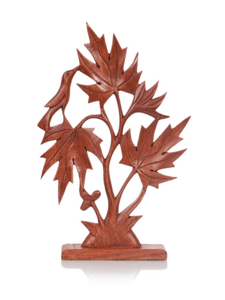 Kashmir Walnut Wood Chinar Tree and Bird Table Accent - Hamiast