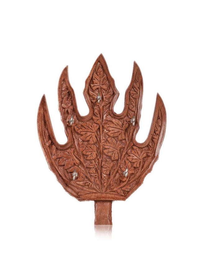 Kashmiri Chinar Leaf Carved Walnut Wood Key Hanger Handmade - Hamiast