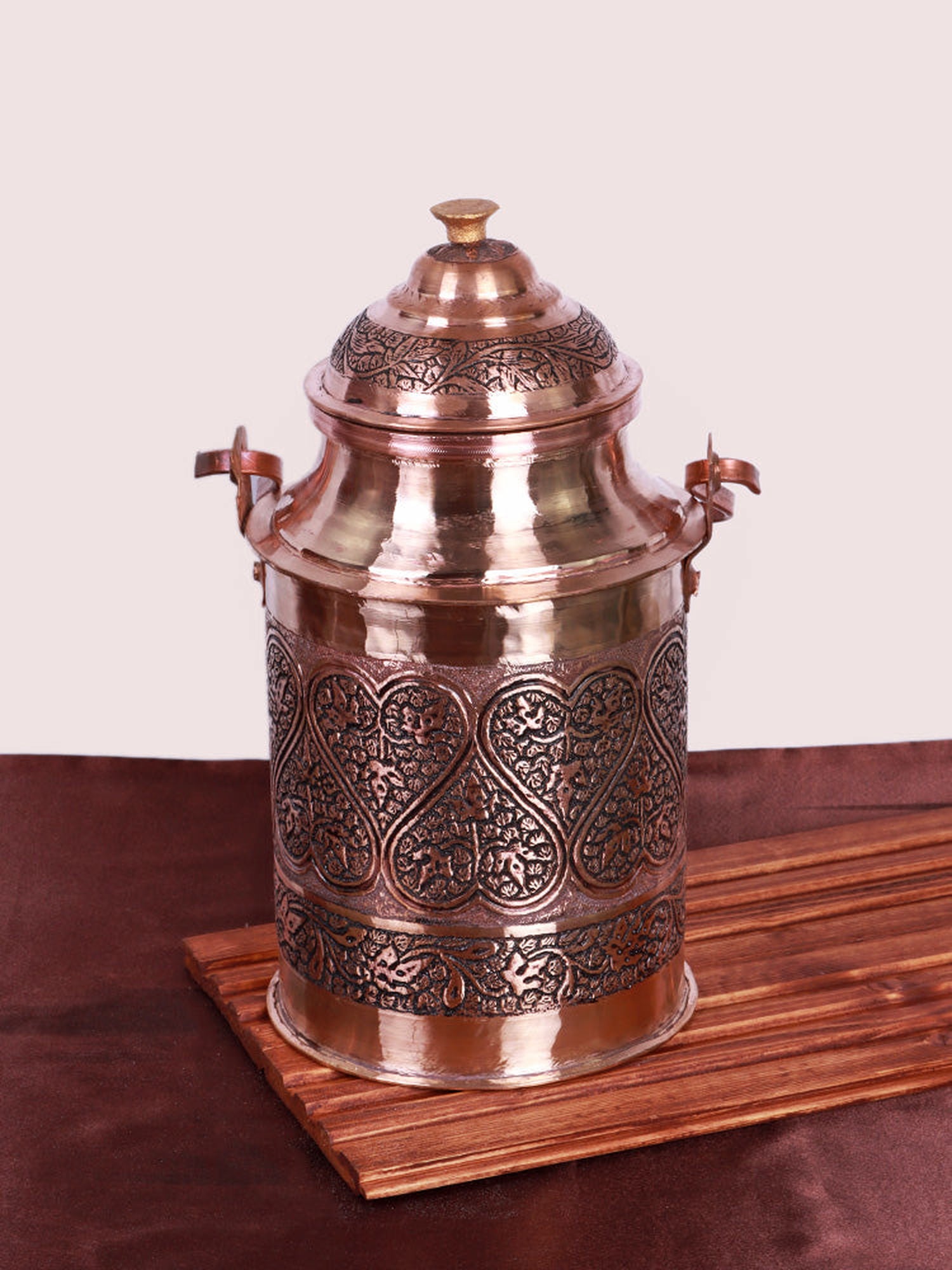 Kashmiri Copperware: Handcrafted Water/Milk Pot with Heart Motif - Hamiast