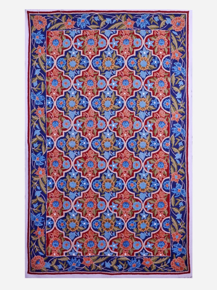 Regal Mughal Garden Chain Stitch Rug – Kashmiri Aari Embroidery - Hamiast