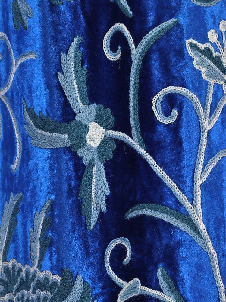 Royal Blue Crewel Embroidered Velvet Curtains - Hamiast