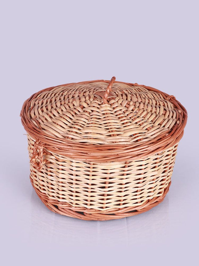 Traditional Kashmiri Wicker Roti Basket with Lid - Handcrafted Bread Storage - Hamiast